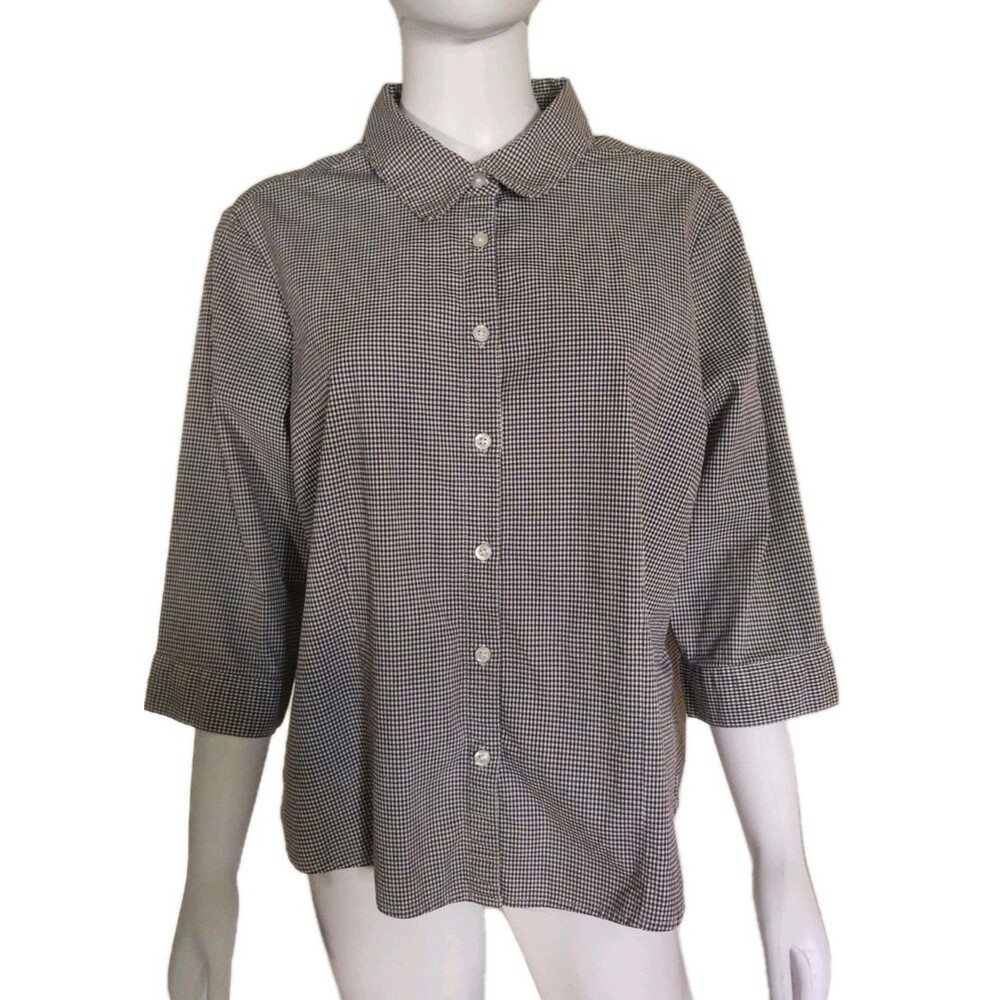 Relativity Women's Black/White 3/4 Sleeve Gingham Button Up Shirt Size 2X